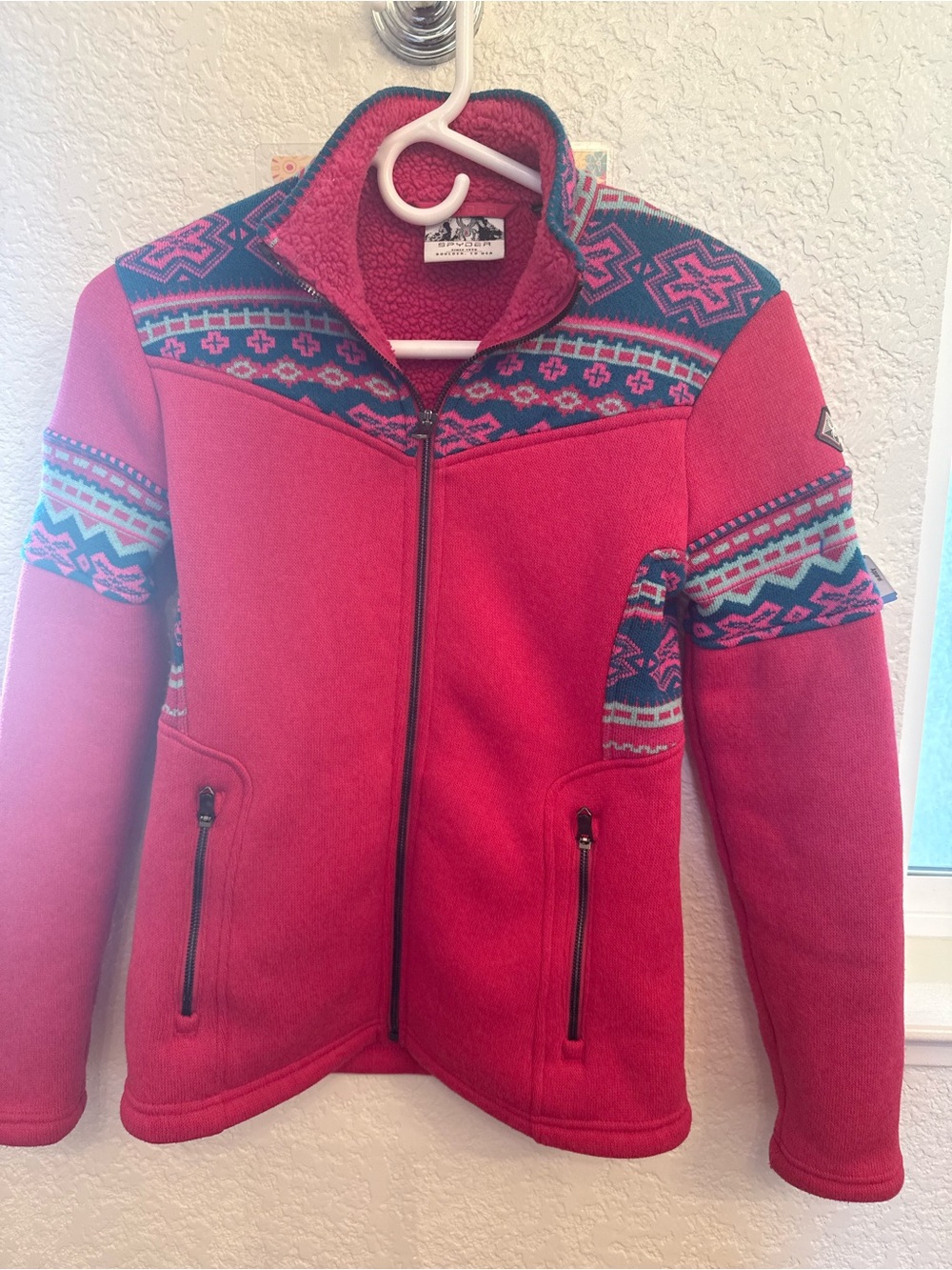 Spyder Women’s Bella Full Zip  Sherpa Fleece Jacket Fair Isle XS Vibrant Pink